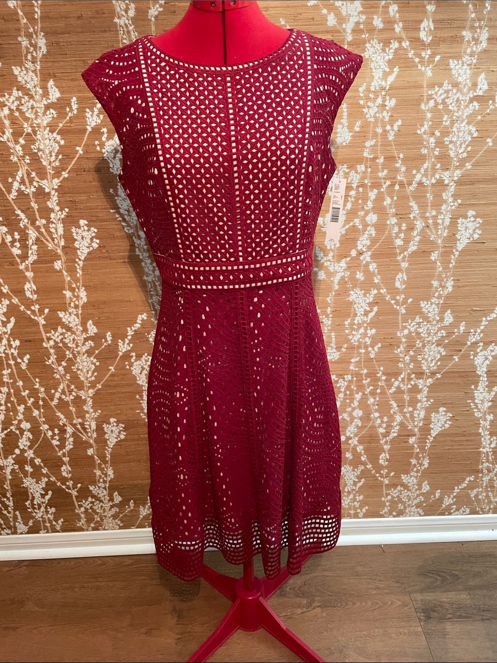 ANTONIO MELANI Maroon Crochet A-Line Dress